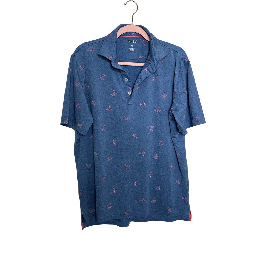 johnnie O‎ Mens Blue Flamingo Print Short Sleeve Polo Shirt Size Medium